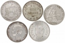 Lotes de Conjunto
AR. Lote de 5 monedas. India Portuguesa Rupia 1935, Portugal 500 Reis 1910, Perú 1/2 Sol 1935, Etiopia 1/2 Birr, Seychelles Rupia 1...