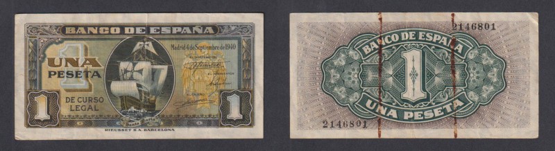 Estado Español, Banco de España
1 Peseta. 4 septiembre 1940. Sin serie. ED.442....