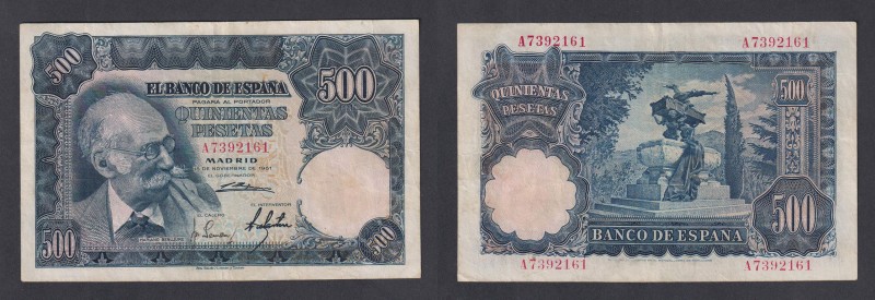 Estado Español, Banco de España
500 Pesetas. 15 noviembre 1951. Serie A. ED.460...