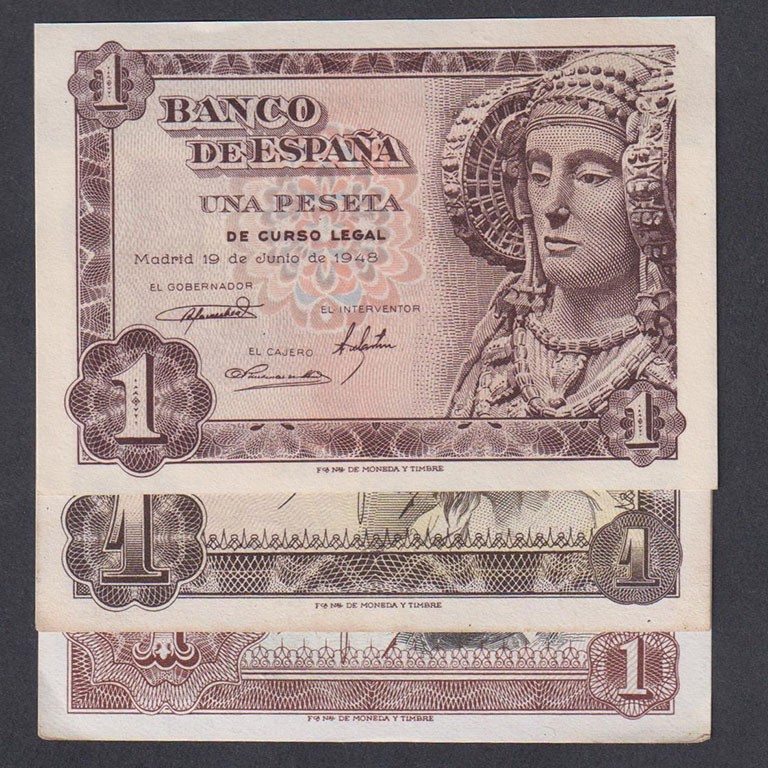 Estado Español, Banco de España
1 Peseta. Lote de 3 billetes. 1948, 1951 y 1953...