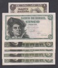 Estado Español, Banco de España
Lote de 6 billetes. Peseta 1951, 5 Pesetas 1948 y 1951 (4). Series. EBC+ a EBC-.
