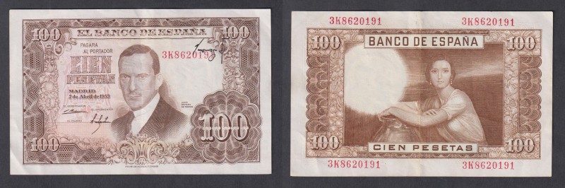 Estado Español, Banco de España
100 Pesetas. 7 abril 1953. Serie 3K. La firma d...