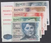Juan Carlos I, Banco de España
Serie de 5 billetes. 500, 1000, 2000, 5000 y 10000 Pesetas. 1979-1985. Series. ED.476/477/478/479/481. SC- a EBC.