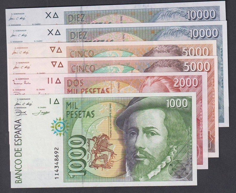 Juan Carlos I, Banco de España
Serie de 6 billetes. 1000, 2000, 5000 (s/s y ser...