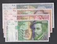 Juan Carlos I, Banco de España
1992. Serie de 4 billetes. 1000, 2000, 5000 y 10000 Pesetas. Series. EBC a MBC.