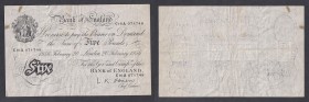 Billetes extranjeros
5 Pounds. 20 Febrero 1956. P.345. Puntitos de aguja, manchas en margen y escrito en reverso. (MBC+).