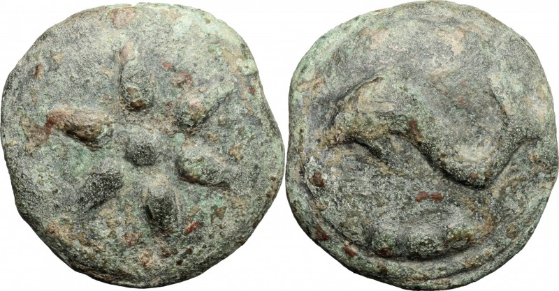 Greek Italy. Northern Apulia, Luceria. AE cast Terunx, 225-217 BC. D/ Six-rayed ...