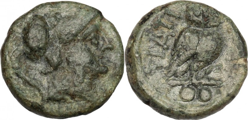 Greek Italy. Northern Apulia, Teate. AE Biunx, 225-200 BC. D/ Head of Athena rig...