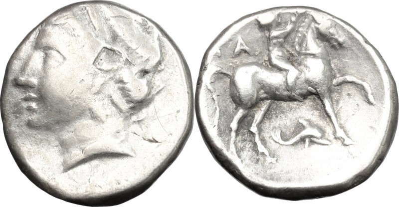 Greek Italy. Southern Apulia, 'Campano-Tarentine'. AR Stater, 280-230 BC. D/ Hea...