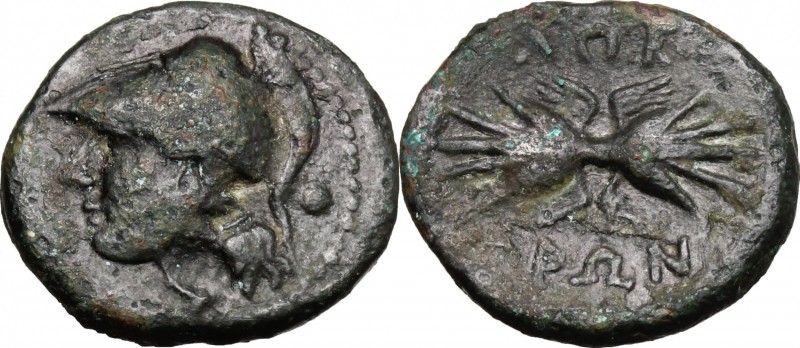 Greek Italy. Bruttium, Locri. AE, c. 317-289 BC. D/ Head of Athena left, helmete...
