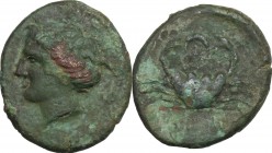 Greek Italy. Bruttium, Terina. AE 19 mm, 350-275 BC. D/ Head of nymph left, wearing wreath. R/ Crab; above, crescent. HN Italy 2646. AE. g. 3.90 mm. 1...