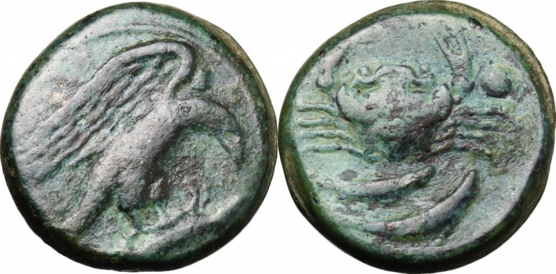 Sicily. Akragas. AE Hexas, end of 5th century-406 BC. D/ Eagle on hare right. R/...
