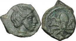 Sicily. Eryx. AE Onkia, 400-340 BC. D/ Female head right. R/ Octopus. CNS I, 24. AE. g. 1.10 mm. 12.00 Green patina. VF.