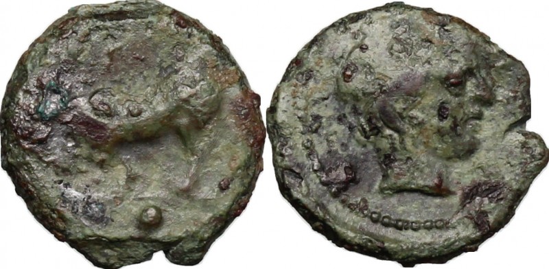 Sicily. Gela. AE Onkia, 420-405 BC. D/ Bull left; below, pellet. R/ Head of rive...