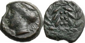 Sicily. Himera. AE Hemilitron, c. 415-409 BC. D/ Head of nymph left; before, six pellets. R/ Six pellets within laurel wreath. CNS I, 35; HGC 2, 479. ...