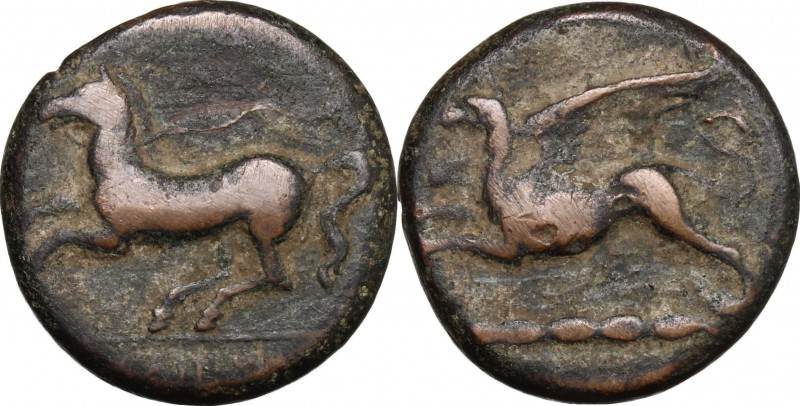 Sicily. Kainon. AE 21 mm, c. 365 BC. D/ Bridled horse prancing left. R/ Griffin ...
