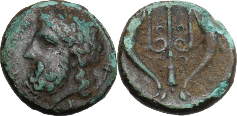 Sicily. Messana. AE Litra, c. 324-318 BC. D/ [MΕΣ]ΣΑΝΙΩΝ. Laureate head of Posei...