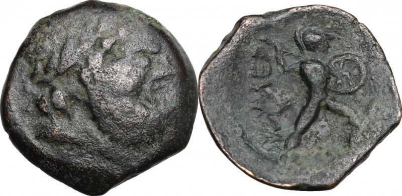 Sicily. Messana. The Mamertinoi. AE 19 mm, c. 211-208 BC. D/ Laureate head of Ze...