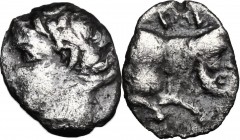 Sicily. Panormos, Punic Occupation. AR Litra, 410-405 BC. D/ Head of river god left, horned. R/ Man-heded bull right. SNG ANS 550. AR. g. 0.60 mm. 10....