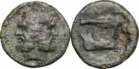 Sicily. Panormos. Roman Rule. AE, after 241 BC. D/ Head of Janus, laureate. R/ Spearhead and jawbone of boar. CNS I, 108. AE. g. 6.51 mm. 23.00 Olive-...