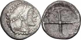 Sicily. Syracuse. Deinomenid Tyranny (485-466 BC). AR Litra, 480-470 BC. D/ Head of Arethusa right. R/ Wheel with four spokes. SNG Cop. 627. AR. g. 0....