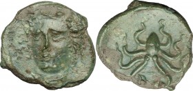 Sicily. Syracuse. Dionysos I (405-367 BC). AE Tetras, c. 405 BC. D/ Head of Arethusa three-quarter to left. R/ Octopus. CNS II, 29. SNG Cop. 679. AE. ...