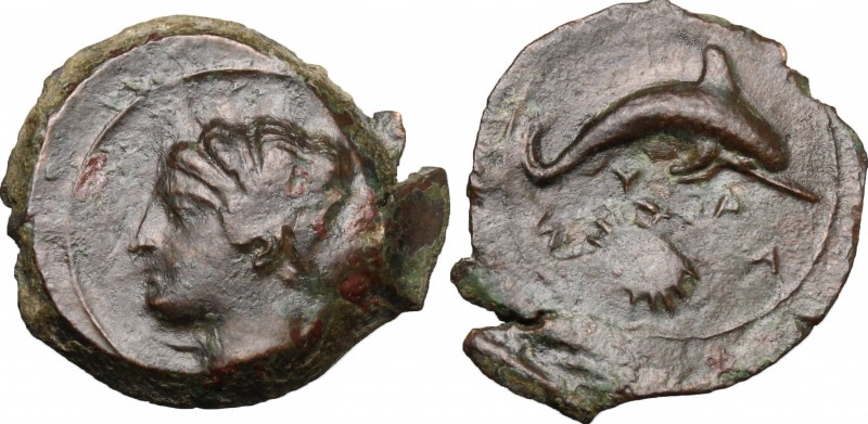 Sicily. Syracuse. Dionysios I (405-367 BC). AE Hemilitron, c. 405 BC. D/ Head of...