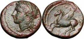 Sicily. Syracuse. Agathokles (317-289 BC). AE 17 mm, c. 310-305 BC. D/ Head of Apollo left, laureate. R/ Pegasus flying left; below, A. CNS II, 85. AE...