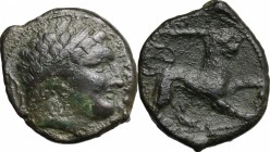 Sicily. Syracuse. Agathokles (317-289 BC). AE Litra, c. 295 BC. D/ Diademed head of Herakles right, hair bound with tainia; bow behind. R/ Lion standi...