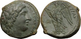 Sicily. Syracuse. Hiketas (287-278 BC). AE 21 mm. D/ Head of Zeus Hellanios right, laureate. R/ Eagle standing left on thunderbolt; to left, A. SNG AN...