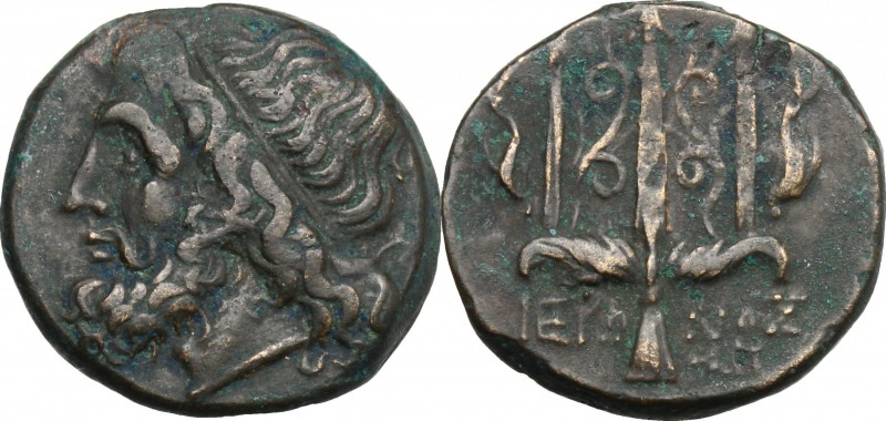 Sicily. Syracuse. Hieron II (274-216 BC). AE 19 mm. D/ Head of Poseidon left, we...