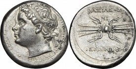 Sicily. Syracuse. Hieronymos (215-214 BC). AR 10 Litrae. D/ Diademed head left. R/ BAΣIΛEOΣ/IEPΩNYMOY. Winged thunderbolt, MI above. SNG ANS 1025-26. ...