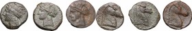 Punic Sardinia. Lot of 3 AE denominations, 300-264 BC. D/ Head of Tanit left, wearing wreath. R/ Head of horse right. SNG Cop. 144-172. AE. VF.
