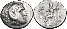 Continental Greece. Kings of Macedon. AR Tetradrachm in the name of Alexander III ‘the Great’. Aspendos mint (Pamphylia). Dated CY 26 (187/6 BC). D/ H...