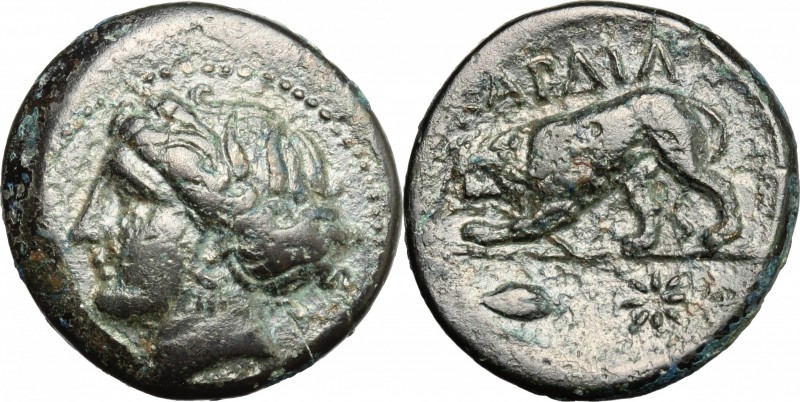 Continental Greece. Thrace, Kardia. AE 21mm, 350-309 BC. D/ Head of Persephone l...