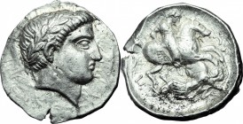 Continental Greece. Paeonia. Patraos (340-315 BC). AR Tetradrachm, 340-315 BC. D/ Head of Apollo right, laureate. R/ Warrior on horse rearing right, s...