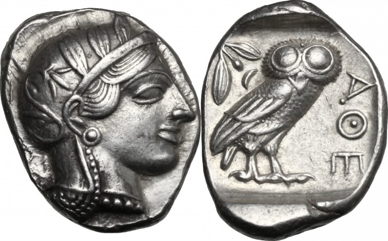 Continental Greece. Attica, Athens. AR Tetradrachm, 479-393 BC. D/ Head of Athen...