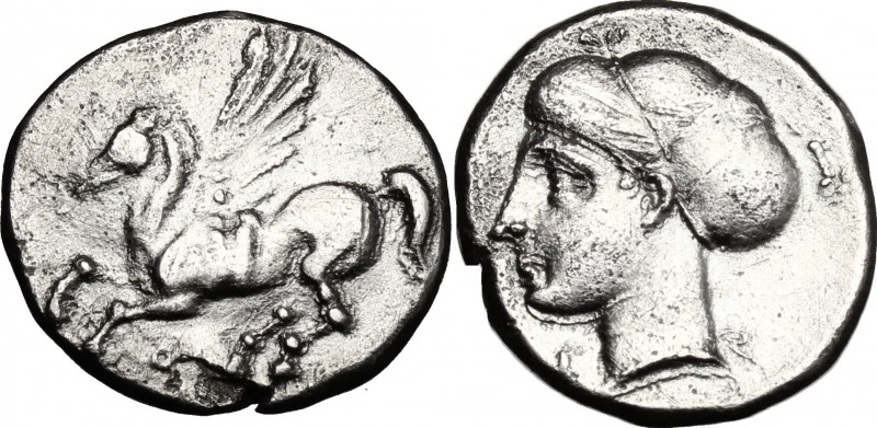 Continental Greece. Corinthia, Corinth. AR Drachm, 4th century BC. D/ Pegasos fl...