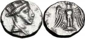 Greek Asia. Pontos, Amisos. AR reduced Siglos, c. 4th century BC. D/ Turreted and draped bust of Hera left. R/ Owl standing facing with spread wings; ...