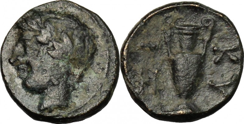 Greek Asia. Mysia, Kyzikos. AE 9mm, 4th century BC. D/ Head of Apollo left, laur...