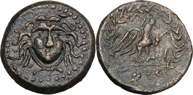 Greek Asia. Mysia, Parion. AE 22 mm, 2nd-1st century BC. D/ Gorgoneion. R/ Eagle...