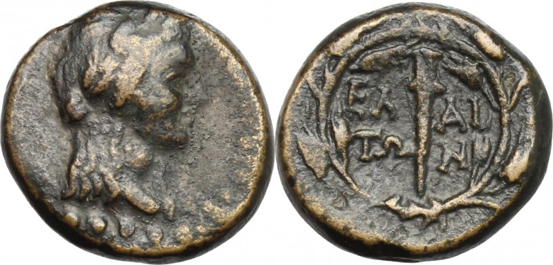 Greek Asia. Aeolis, Elaia. AE 15 mm, 2nd-1st century BC. D/ Head of Demeter righ...