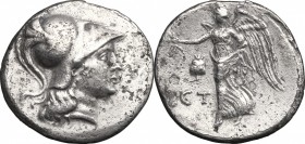 Greek Asia. Pamphylia, Side. AR Tetradrachm, 205-100 BC. D/ Head of Athena right, wearing Corinthian helmet. R/ Nike advancing left, holding wreath; t...