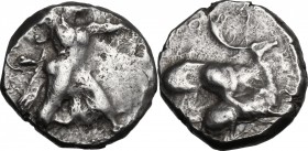 Greek Asia. Cyprus, Kition. Baalmelek II. AR Stater, c. 425-400 BC. D/ Herakles in fighting stance right, holding club and bow, lion skin draped from ...