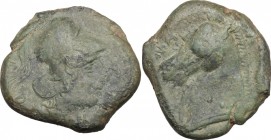 Anonymous. AE Half Unit, Neapolis mint, after 276 BC. D/ Head of Minerva right, helmeted. R/ Horse's head left. Cr. 17/1f. AE. g. 5.07 mm. 17.00 R. Ol...