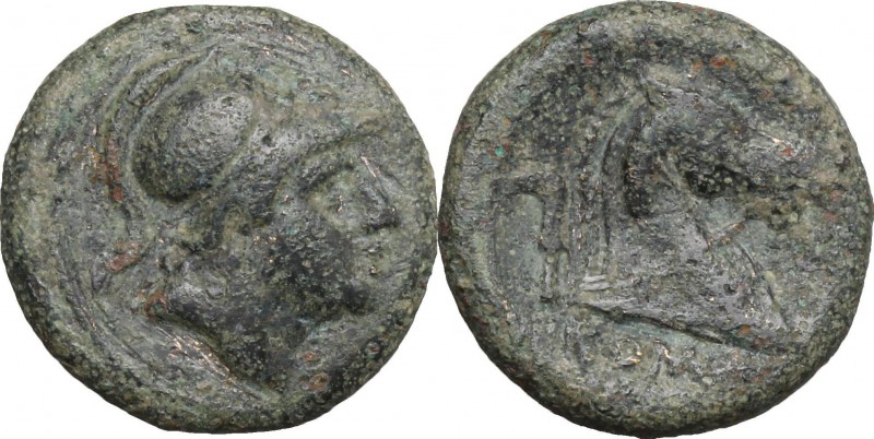 Anonymous. AE Litra, 241-235 BC. D/ Head of Mars right, helmeted. R/ Head of hor...