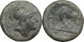 Anonymous. AE Litra, 241-235 BC. D/ Head of Mars right, helmeted. R/ Head of horse right; behind, sickle. Cr. 25/3. AE. g. 3.36 mm. 16.00 Dark olive-g...