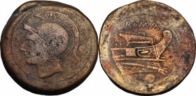 Semilibral series. AE Uncia, 217-215 BC. D/ Head of Roma left, helmeted; behind, pellet. R/ Prow right; below, pellet. Cr. 38/6. AE. g. 12.58 mm. 25.0...