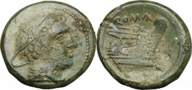 Semilibral series. AE Semuncia, c. 217-215 BC. D/ Head of Mercury right, wearing winged petasus. R/ Prow right. Cr. 38/7. AE. g. 6.46 mm. 21.00 Olive-...