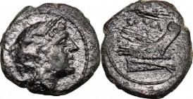 Corn-ear series. AE Semuncia, Sicily c. 214-212 BC. D/ Head of Mercury right. R/ Prow right, above corn-ear. Cr. 42/5. AE. g. 2.56 mm. 15.00 VF.